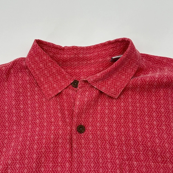 Tommy Bahama Camp Shirt Men Large Dimensional Diamond Pink 100% Silk Short Sleev - Picture 2 of 8